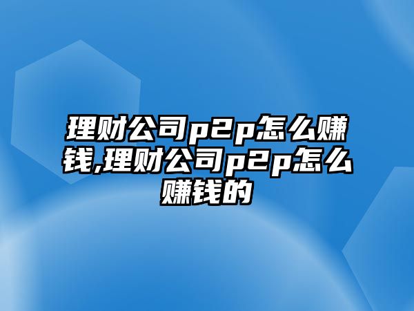 理財(cái)公司p2p怎么賺錢,理財(cái)公司p2p怎么賺錢的