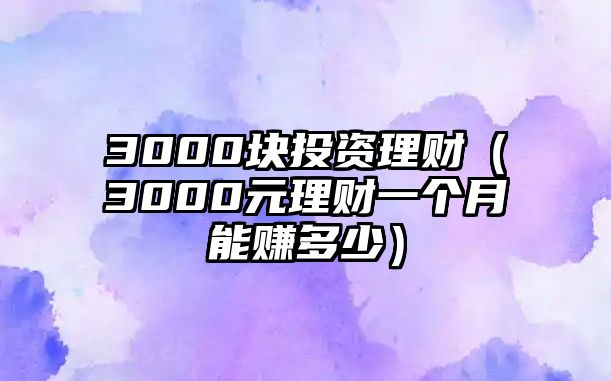 3000塊投資理財（3000元理財一個月能賺多少）