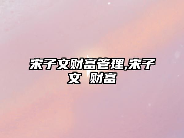 宋子文財富管理,宋子文 財富