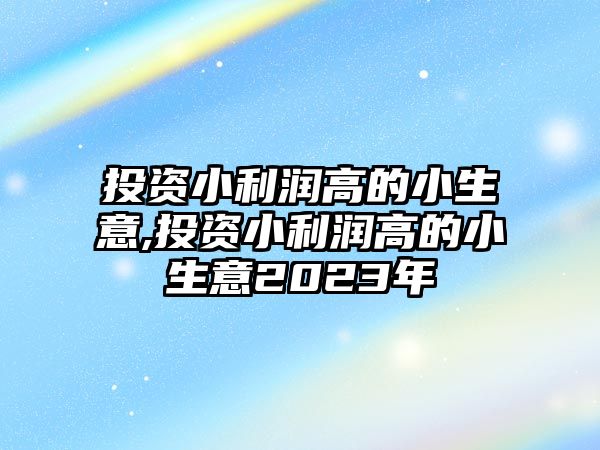 投資小利潤高的小生意,投資小利潤高的小生意2023年