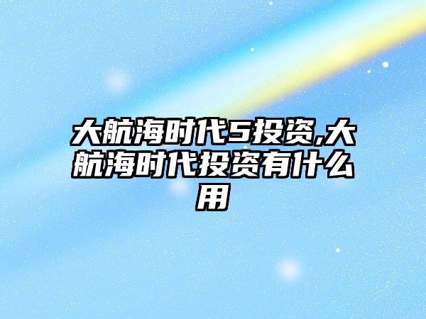 大航海時(shí)代5投資,大航海時(shí)代投資有什么用