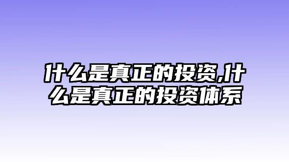 什么是真正的投資,什么是真正的投資體系