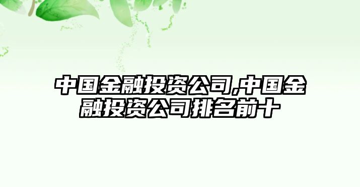 中國(guó)金融投資公司,中國(guó)金融投資公司排名前十