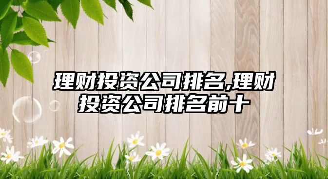 理財(cái)投資公司排名,理財(cái)投資公司排名前十