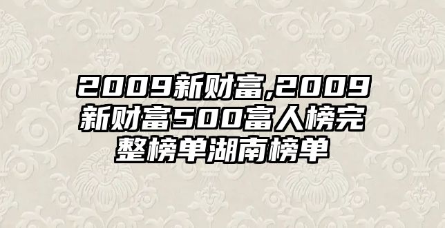 2009新財(cái)富,2009新財(cái)富500富人榜完整榜單湖南榜單