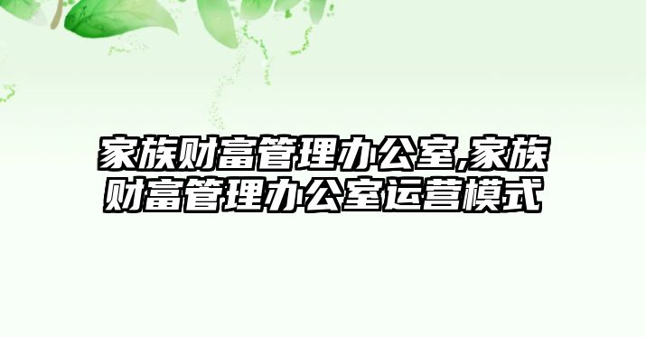 家族財富管理辦公室,家族財富管理辦公室運營模式