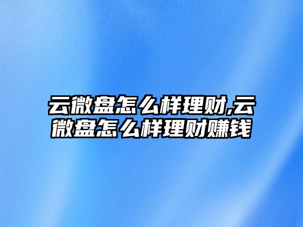 云微盤怎么樣理財,云微盤怎么樣理財賺錢