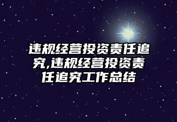 違規(guī)經營投資責任追究,違規(guī)經營投資責任追究工作總結