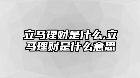 立馬理財是什么,立馬理財是什么意思