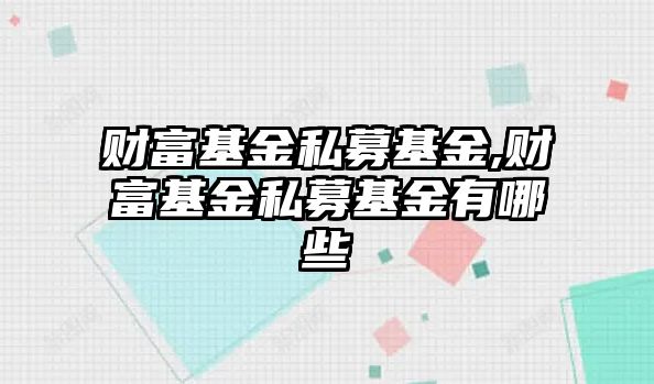 財富基金私募基金,財富基金私募基金有哪些