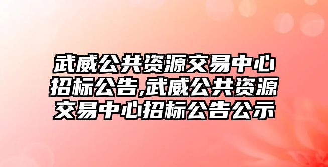 武威公共資源交易中心招標(biāo)公告,武威公共資源交易中心招標(biāo)公告公示