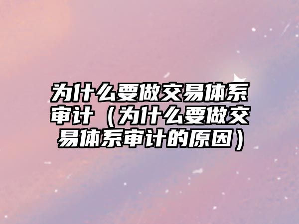 為什么要做交易體系審計（為什么要做交易體系審計的原因）