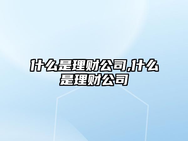 什么是理財公司,什么是理財公司