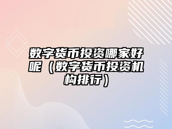 數(shù)字貨幣投資哪家好呢（數(shù)字貨幣投資機構(gòu)排行）