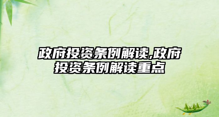 政府投資條例解讀,政府投資條例解讀重點