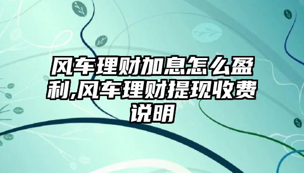 風(fēng)車?yán)碡?cái)加息怎么盈利,風(fēng)車?yán)碡?cái)提現(xiàn)收費(fèi)說(shuō)明