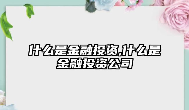 什么是金融投資,什么是金融投資公司