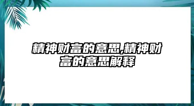 精神財富的意思,精神財富的意思解釋