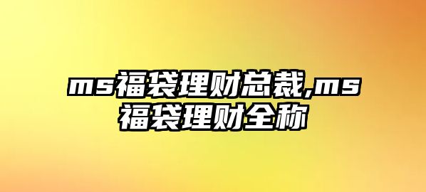 ms福袋理財總裁,ms福袋理財全稱