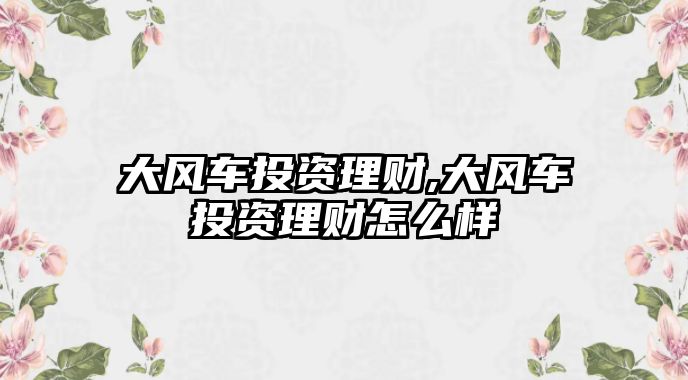 大風車投資理財,大風車投資理財怎么樣