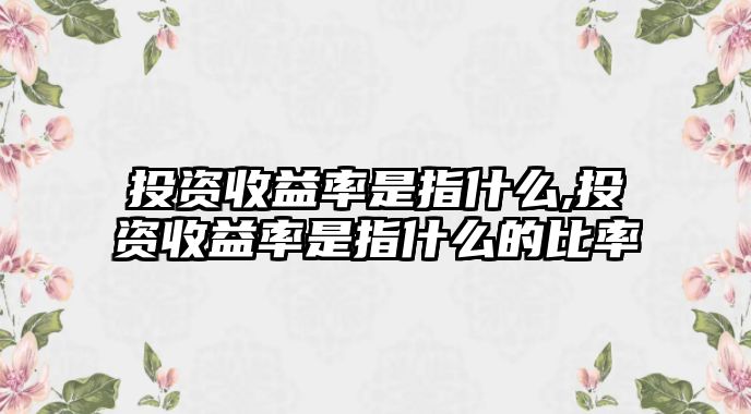 投資收益率是指什么,投資收益率是指什么的比率