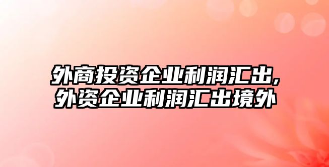 外商投資企業(yè)利潤(rùn)匯出,外資企業(yè)利潤(rùn)匯出境外