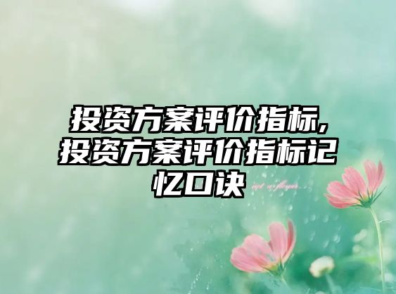 投資方案評價指標,投資方案評價指標記憶口訣