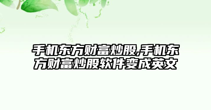 手機東方財富炒股,手機東方財富炒股軟件變成英文