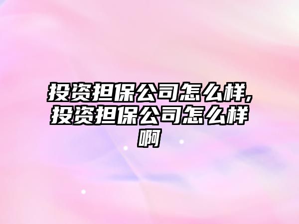 投資擔(dān)保公司怎么樣,投資擔(dān)保公司怎么樣啊