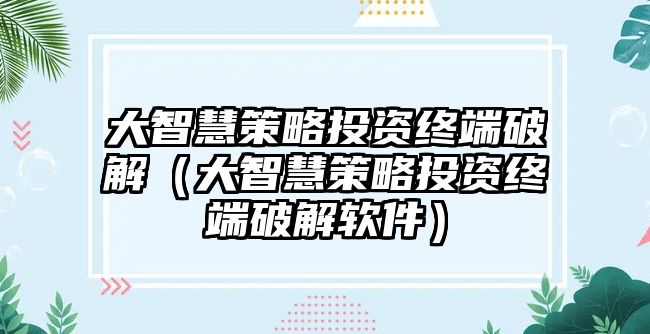 大智慧策略投資終端破解（大智慧策略投資終端破解軟件）