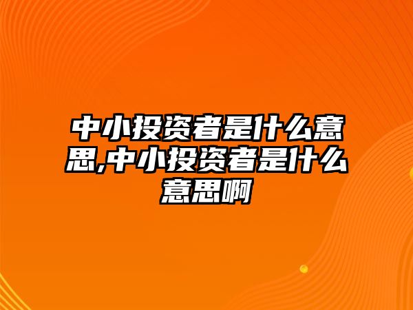 中小投資者是什么意思,中小投資者是什么意思啊