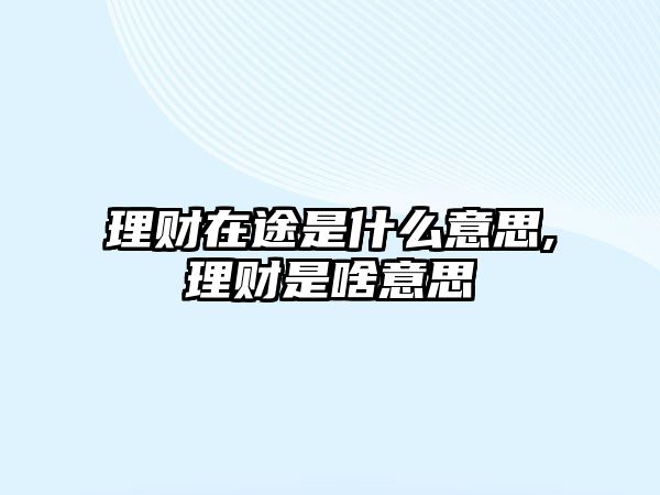 理財在途是什么意思,理財是啥意思