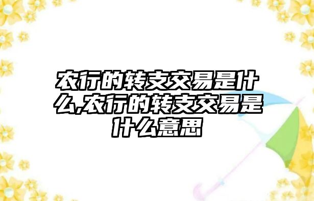 農(nóng)行的轉(zhuǎn)支交易是什么,農(nóng)行的轉(zhuǎn)支交易是什么意思