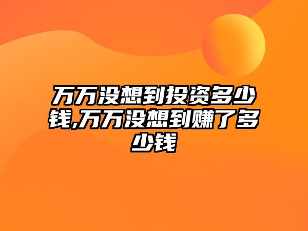 萬萬沒想到投資多少錢,萬萬沒想到賺了多少錢