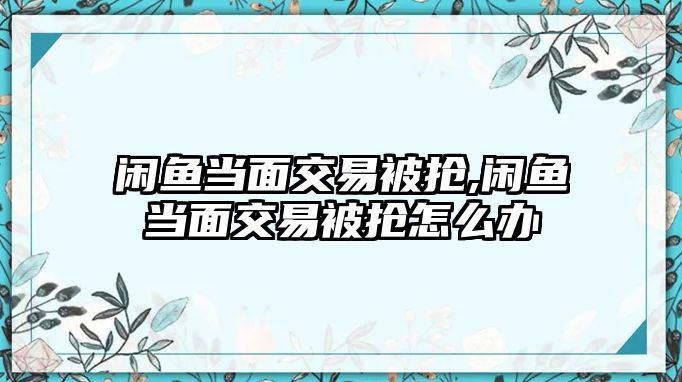 閑魚當(dāng)面交易被搶,閑魚當(dāng)面交易被搶怎么辦